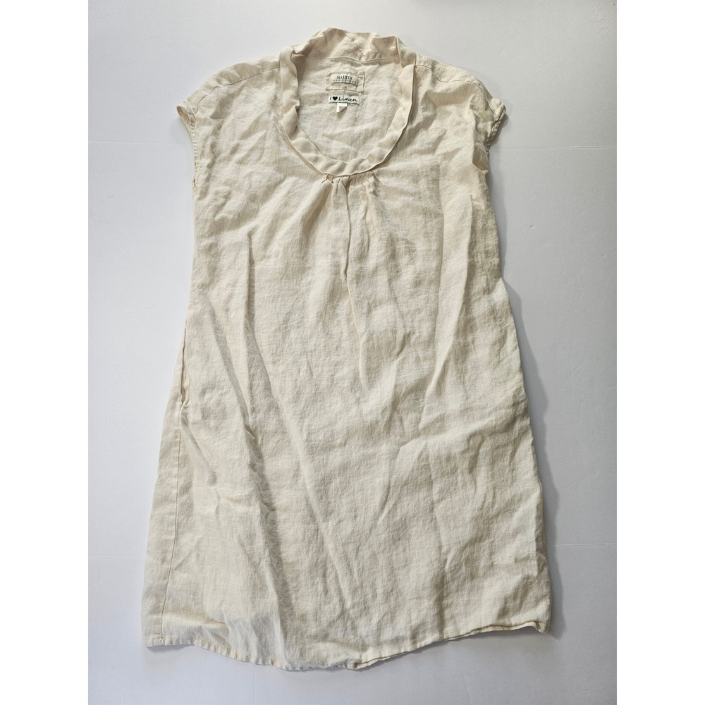 Malvin Linen Shift Dress Womens Large Cream Pocketed Tunic Minimalist Coastal‎